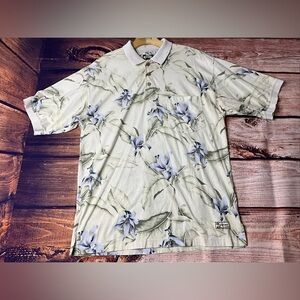Tommy Bahama Polo Shirt Men Size Large Beige and Blue 100%Cotton Short Sleeve